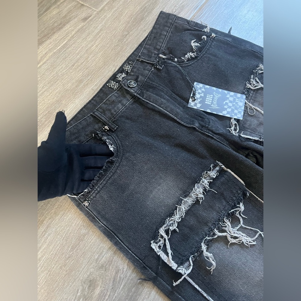 Rebel Vengeance Men’s Rock Punk Distressed Jeans - Picture 5 of 14